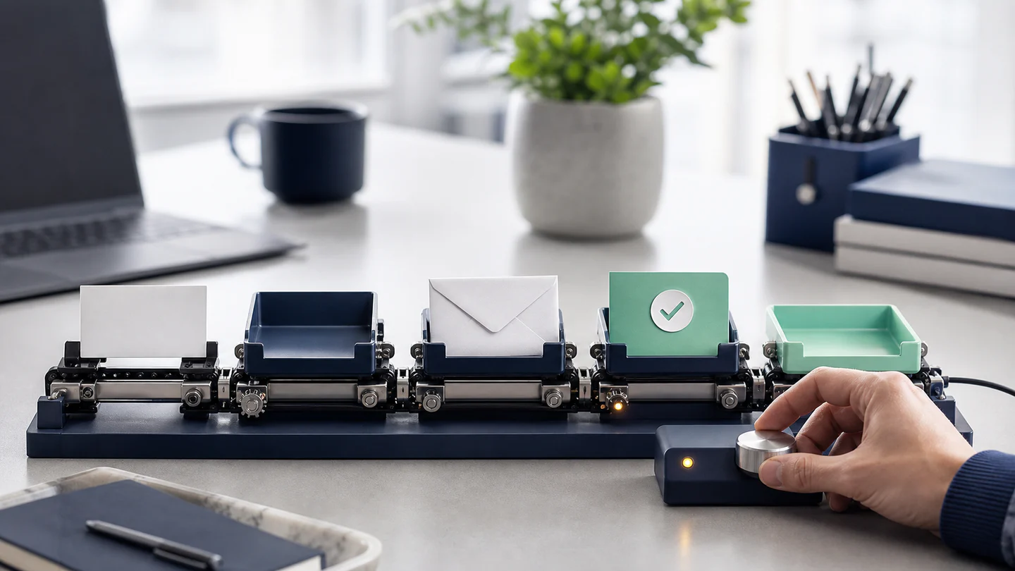 Un bucle compacto de automatización para xerar, recibir, comprobar e limpar unha caixa de correo